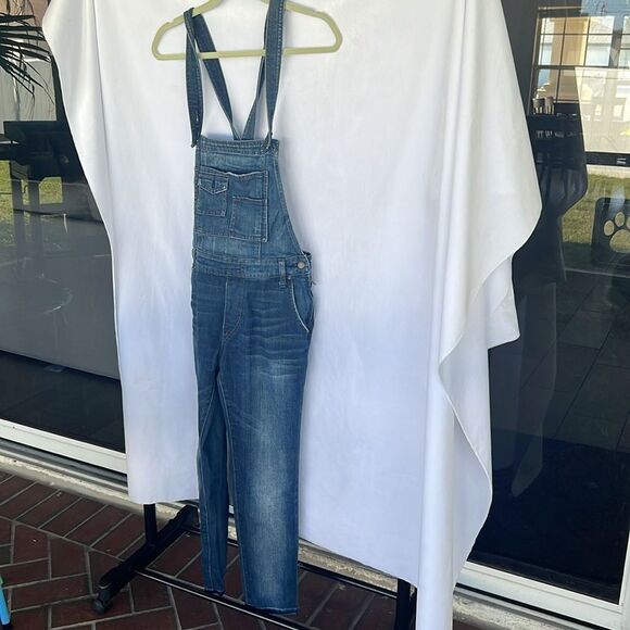 Free People Medium Wash Stretch Skinny Denim Bib Overalls. Size 27 - Picture 4 of 10